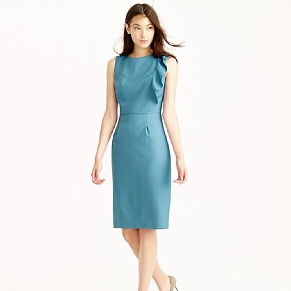 J Crew Ruffle Front Sheath Dress in Super 120 Merino Wool - Picture 5 of 5